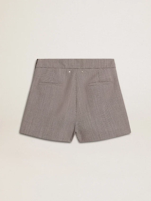 Mini shorts grises para mujer de lana con estampado de pata de gallo