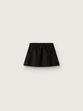Minifalda para mujer en sarga de algodón negra con bordado floral de lentejuelas