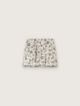 Minifalda para niñas «Journey» de lona de algodón blanca con estampado floral verde