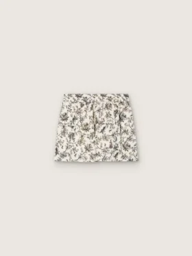 Minifalda para niñas «Journey» de lona de algodón blanca con estampado floral verde