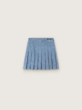 Minifalda plisada para niñas «Journey» en chambray de algodón azul claro con logotipo bordado