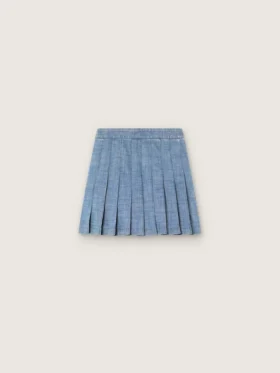 Minifalda plisada para niñas «Journey» en chambray de algodón azul claro con logotipo bordado