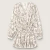 Minivestido de algodón para mujer con estampado floral en blanco y negro