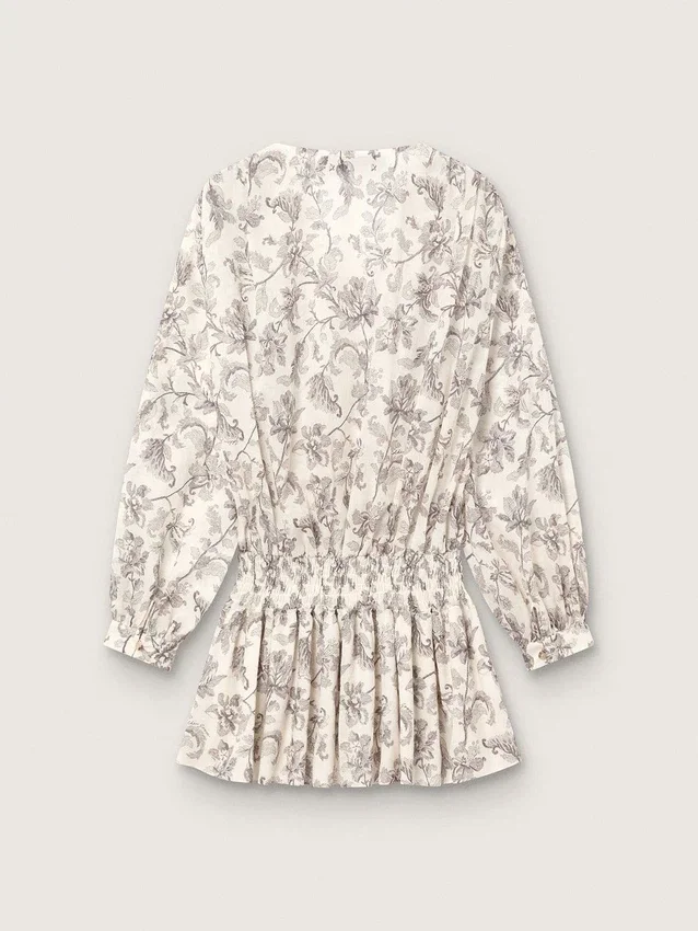 Minivestido de algodón para mujer con estampado floral en blanco y negro