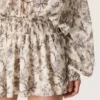 Minivestido de algodón para mujer con estampado floral en blanco y negro