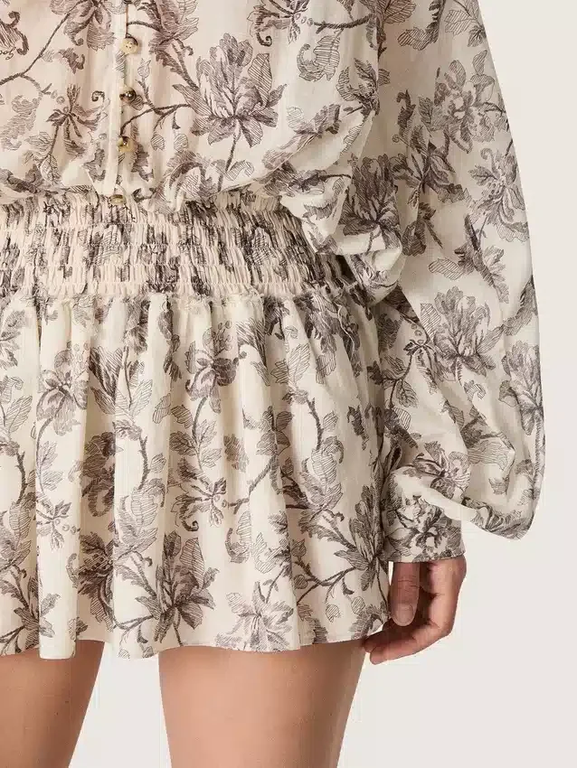 Minivestido de algodón para mujer con estampado floral en blanco y negro