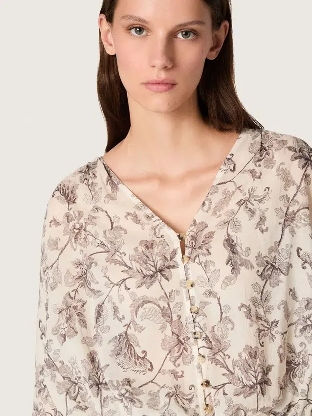 Minivestido de algodón para mujer con estampado floral en blanco y negro