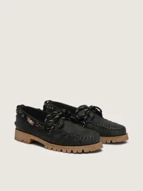 Mocasines Cruise para hombre en gamuza encerada negra con cordones negros de senderismo