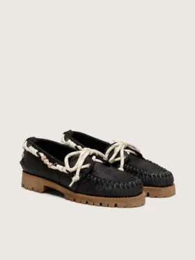 Mocasines Cruise para mujer en gamuza encerada negra con cordones negros de senderismo
