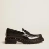 Mocasines gruesos para mujer en cuero negro con tachuelas