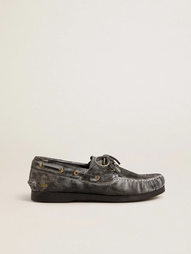 Mocasín Cruise para adolescentes en cuero negro con efecto desgastado