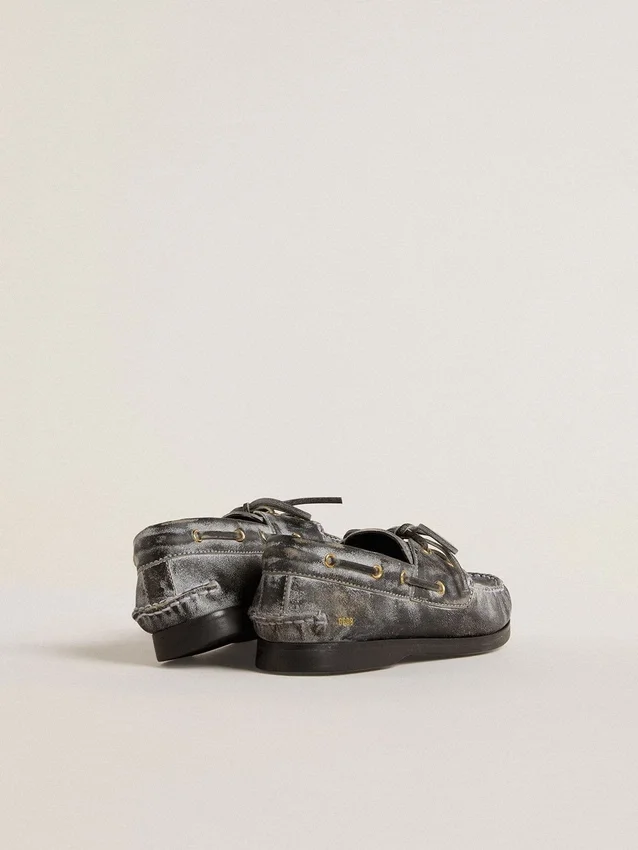 Mocasín Cruise para adolescentes en cuero negro con efecto desgastado