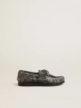 Mocasín Cruise para niños en cuero negro desgastado