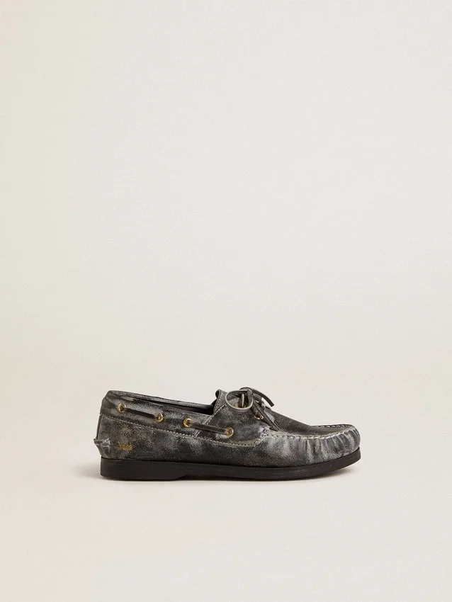 Mocasín Cruise para niños en cuero negro desgastado