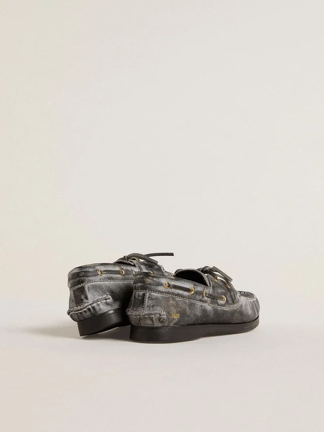 Mocasín Cruise para niños en cuero negro desgastado