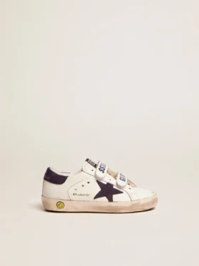 Old School Young en cuero blanco con estrella de gamuza azul y lengüeta en el talón