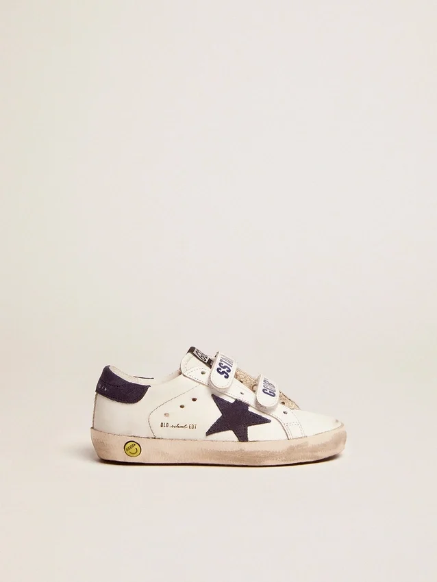 Old School Junior en cuero blanco con estrella de gamuza azul y lengüeta en el talón