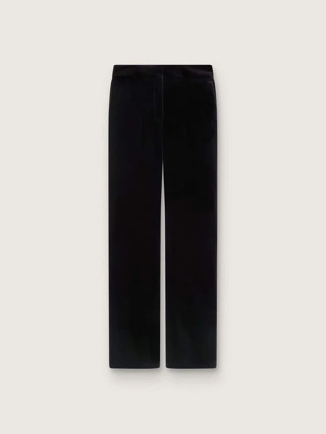 Pantalones acampanados de corte ajustado para mujer en terciopelo de algodón negro