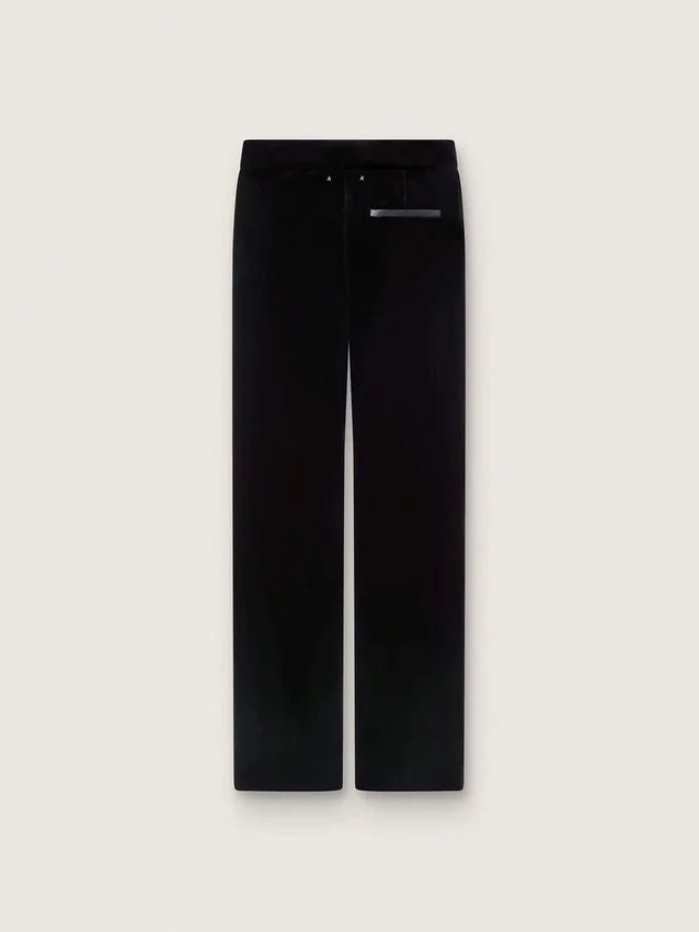 Pantalones acampanados de corte ajustado para mujer en terciopelo de algodón negro