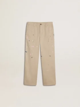 Pantalones chinos beige para niños con toques multicolores