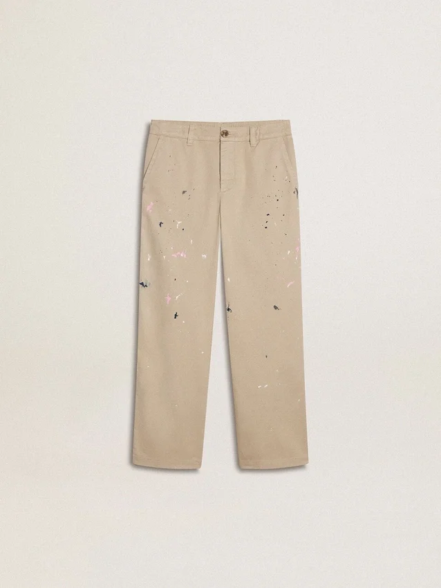 Pantalones chinos beige para niños con toques multicolores