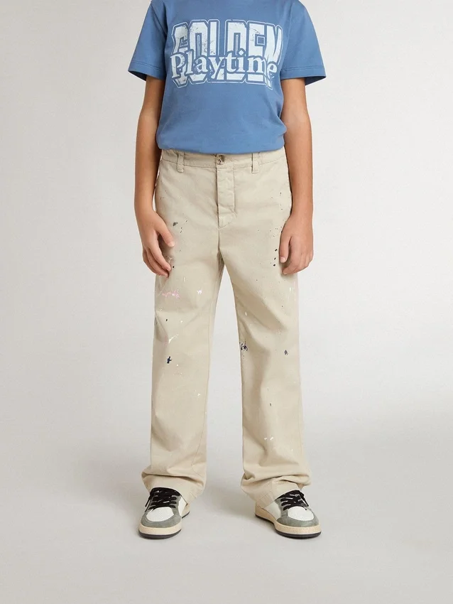 Pantalones chinos beige para niños con toques multicolores
