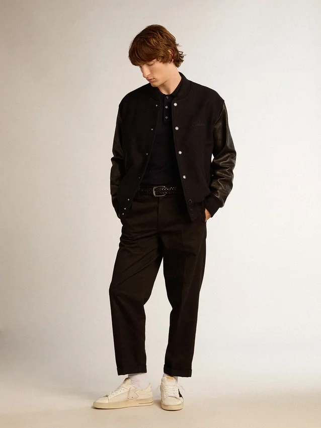 Pantalones chinos negros de algodón para hombre
