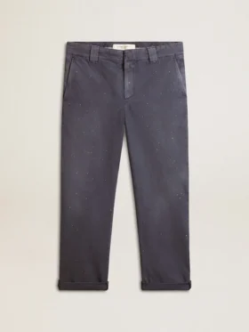 Pantalones chinos para hombre en azul con efecto desgastado