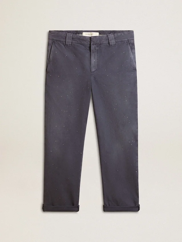 Pantalones chinos para hombre en azul con efecto desgastado