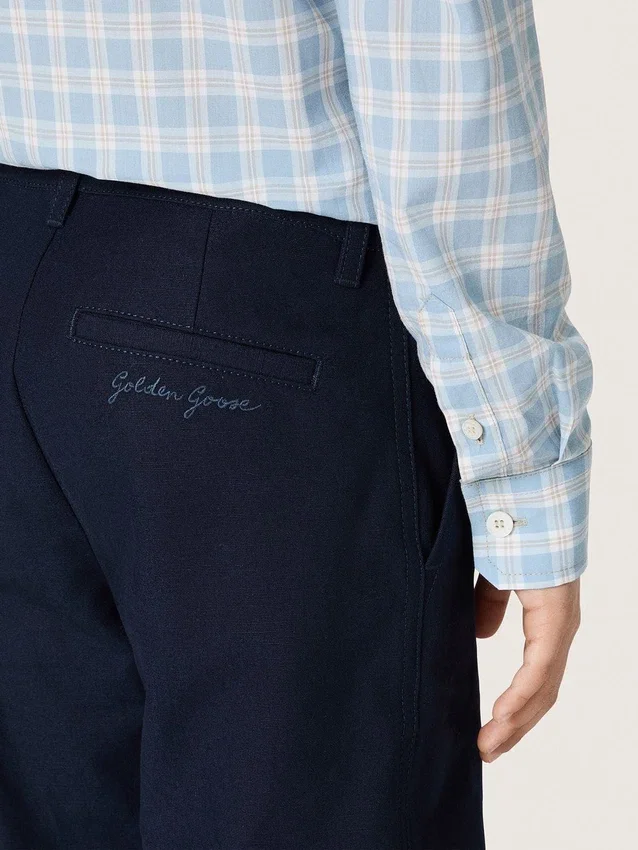 Pantalones chinos unisex Journey de lona de algodón azul con logotipo bordado