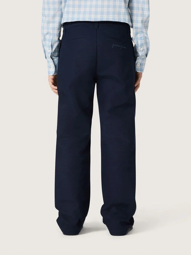 Pantalones chinos unisex Journey de lona de algodón azul con logotipo bordado