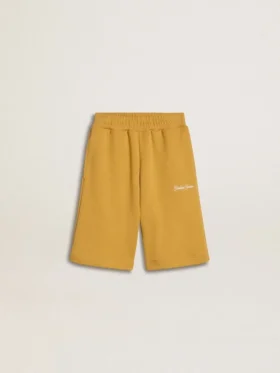 Pantalones cortos de jogging para niños en amarillo ocre con bordado