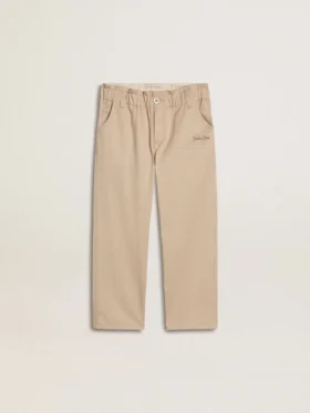 Pantalones de algodón beige para niñas con bordado