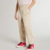 Pantalones de algodón beige para niñas con bordado