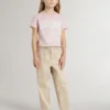 Pantalones de algodón beige para niñas con bordado