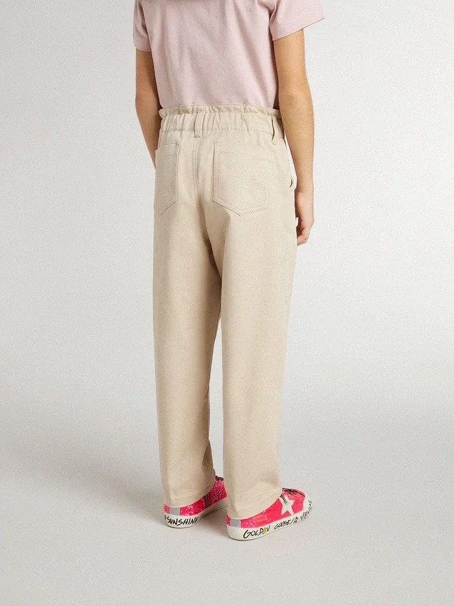 Pantalones de algodón beige para niñas con bordado