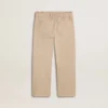 Pantalones de algodón beige para niñas con bordado