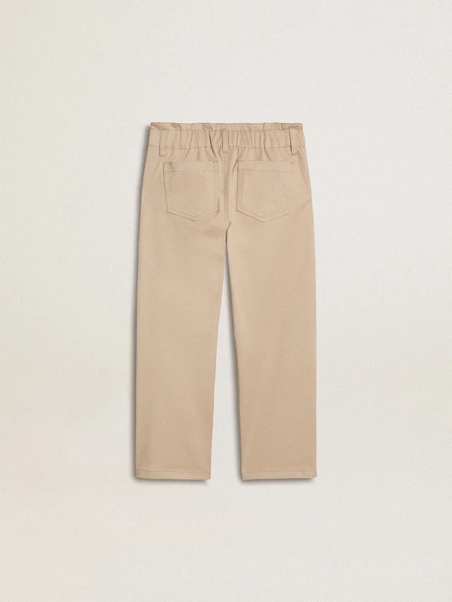 Pantalones de algodón beige para niñas con bordado