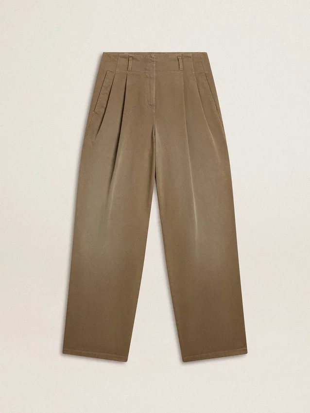 Pantalones de algodón color caqui para mujer