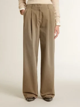 Pantalones de algodón color caqui para mujer
