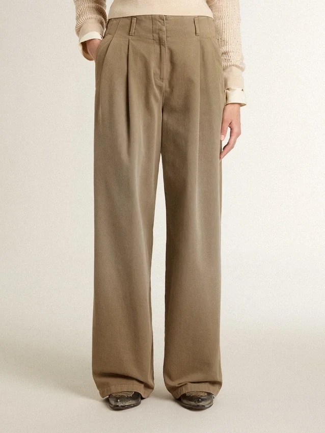 Pantalones de algodón color caqui para mujer