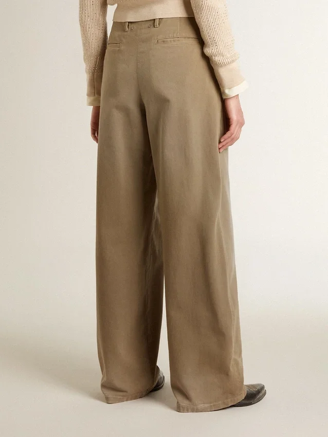Pantalones de algodón color caqui para mujer