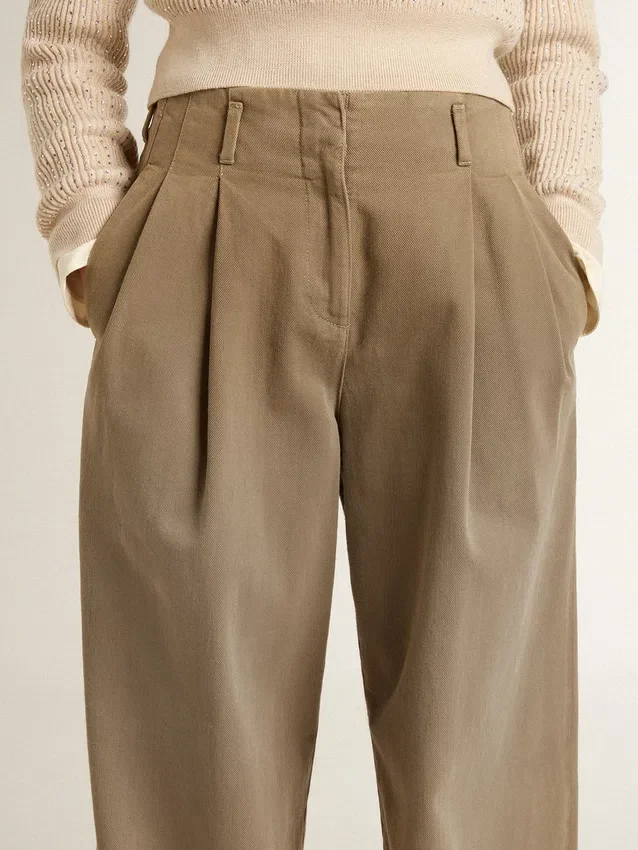 Pantalones de algodón color caqui para mujer