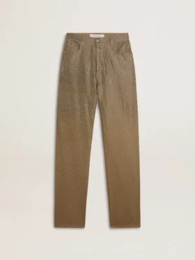 Pantalones de algodón color caqui para mujer con efecto degradado de Swarovski