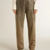 Pantalones de algodón color caqui para mujer con efecto degradado de Swarovski
