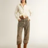 Pantalones de algodón color caqui para mujer con efecto degradado de Swarovski