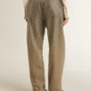Pantalones de algodón color caqui para mujer con efecto degradado de Swarovski