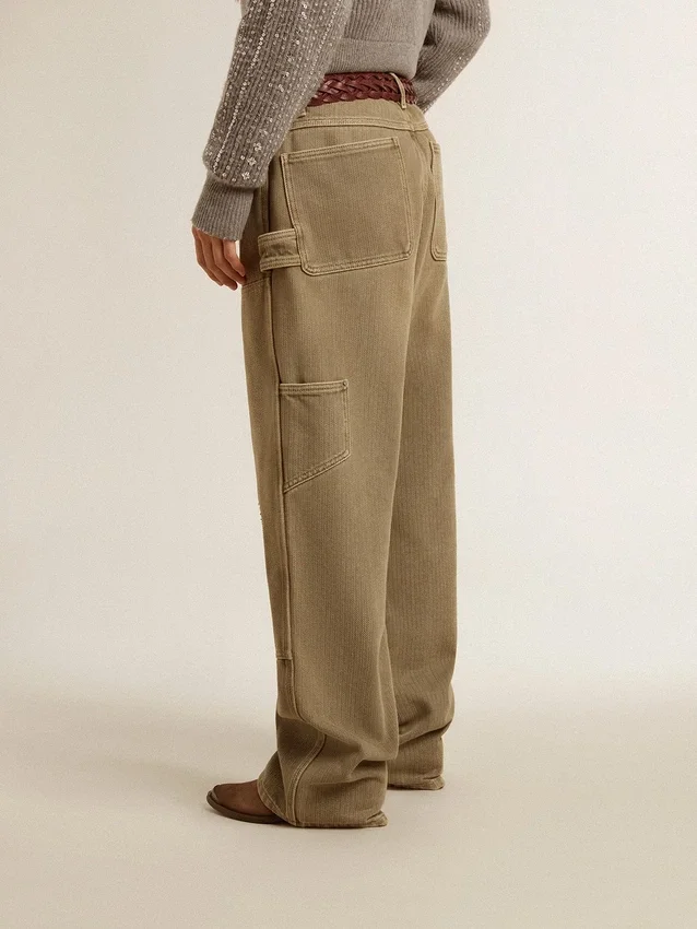 Pantalones de algodón con efecto desgastado para mujer