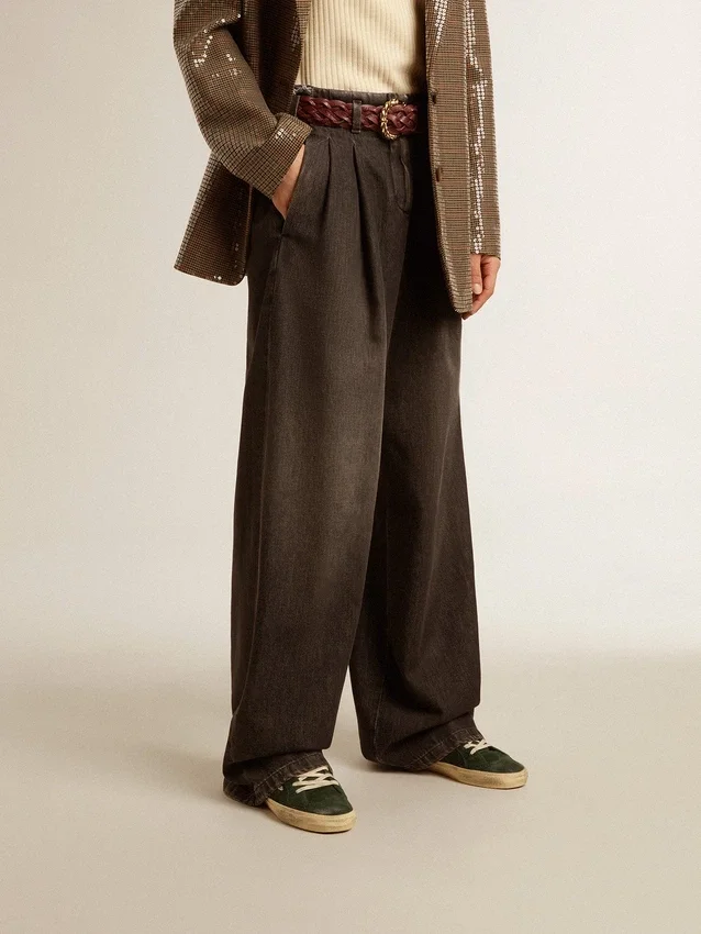 Pantalones de algodón de lavado medio para mujer