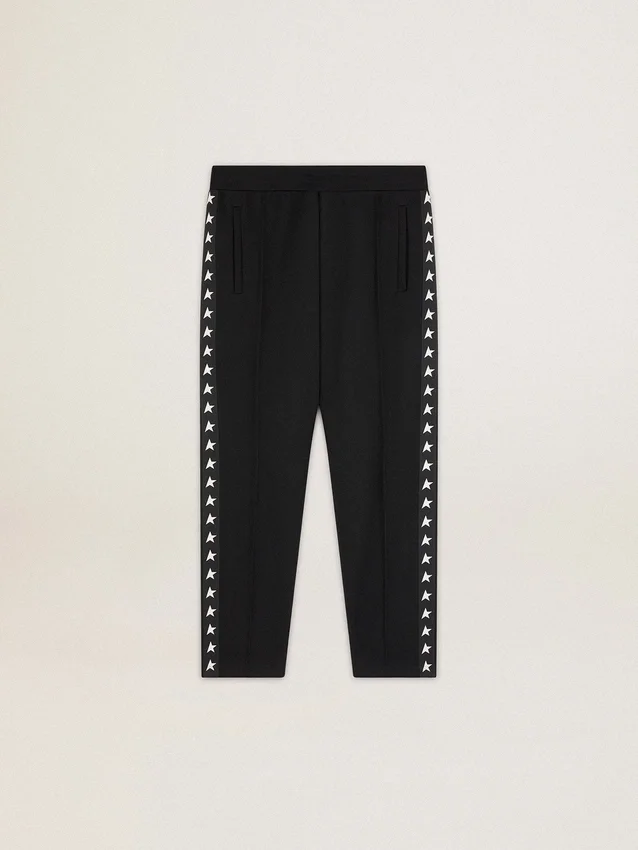 Pantalones de chándal negros para hombre con estrellas blancas en los costados